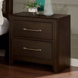 English Elm Walnut 1 Piece Nightstand Only Solid Wood 2-Drawers Bedside Table Brushed Nickel Pull Modern Bedroom