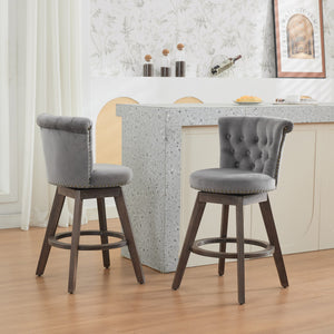 English Elm 26" Velvet Swivel Counter Stools Set of 2 with Tufted Back, Foam Cushion & Solid Wood Legs Gray W1143P362519