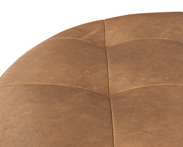 Sunpan Nilda Ottoman - Luxurious Italian Round Leather Seat with Tufted Top & Solid Wood Base - Camel Color
