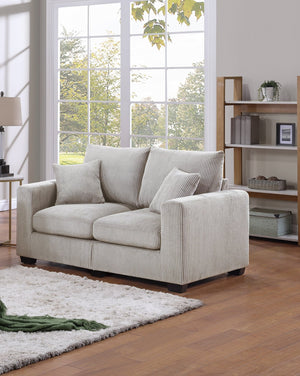 English Elm Classic Corduroy 2pc Sofa Set with Loveseat, Square Arms, Plush Cushions & 2 Throw Pillows - Cozy Modern Appeal Ivory 36 L x 25 W x 28 H B011S01299