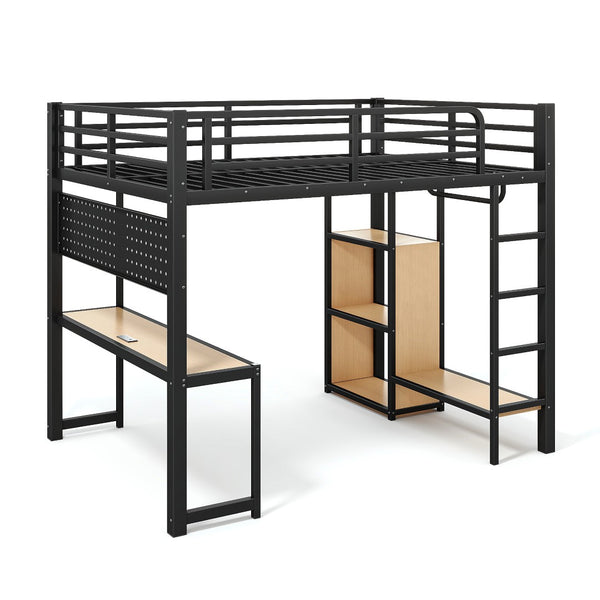 English Elm Twin Over Full Playhouse Bunk Bed with Slide Ladder Storage Shelves and Wardrobe W5305S00060