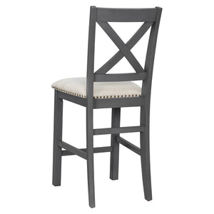English Elm U_style Rubberwood Farmhouse Bar Table Set Expandable Crossback Chairs Bench Seating Grey WY000534AAE
