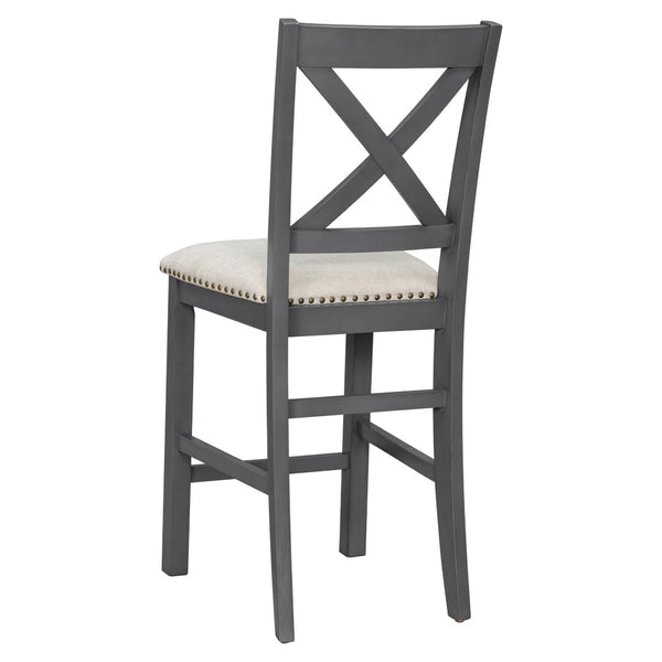 English Elm U_style Rubberwood Farmhouse Bar Table Set Expandable Crossback Chairs Bench Seating Grey WY000534AAE