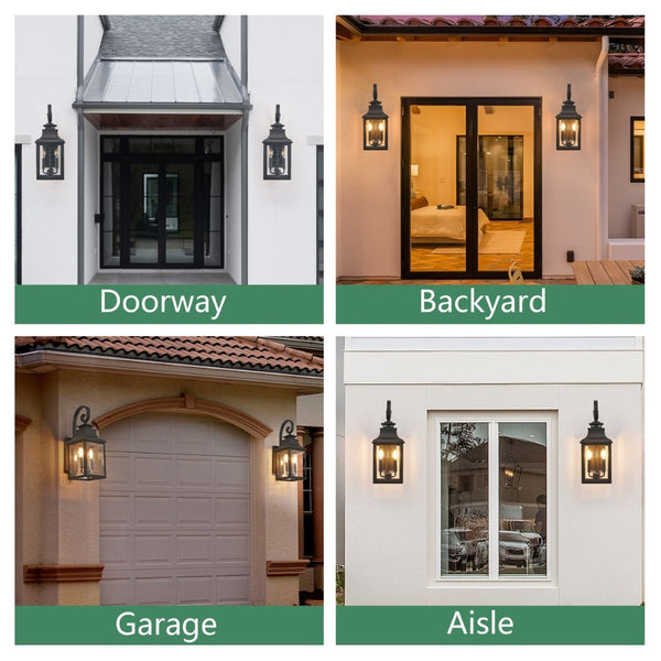 English Elm 23"(h) Matte Black Aluminum Outdoor Wall Sconce Seeded Glass Porch Lantern W2312P415984