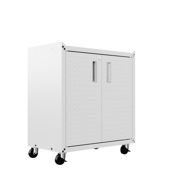 English Elm Rolling Metal Garage Cabinet with Locking Doors Diamond Texture Industrial Storage White B365P398224