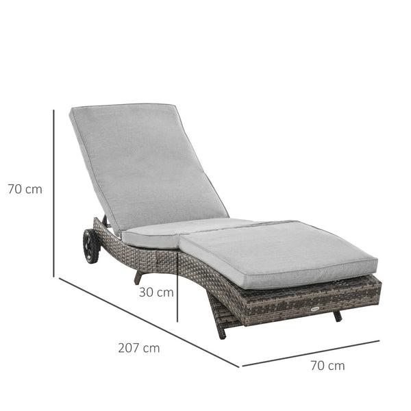 English Elm Outsunny Chaise Lounge Chair - Adjustable 5-Position Cushioned Rattan Pool Lounger With Wheels W2225P174011-GIGA