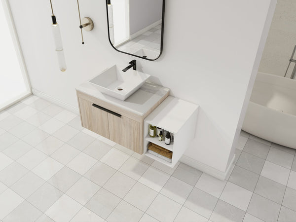 English Elm 42" Modern Floating Bathroom Vanity Set With Ceramic Sink & Storage Shelves For Elegant Spaces W999S00291