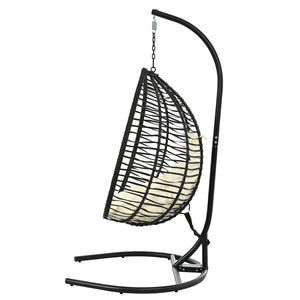 English Elm U_style Wicker Egg Swing Chair with Iron Stand Foldable Hanging Seat for Porch Balcony N711P389502A