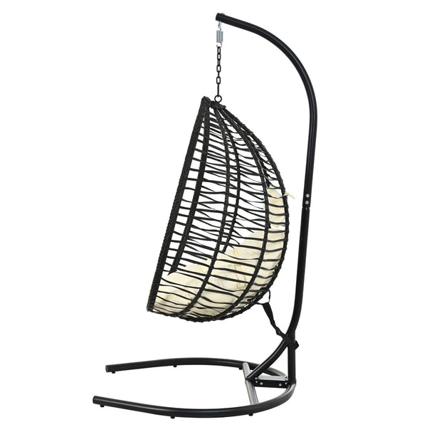 English Elm U_style Wicker Egg Swing Chair with Iron Stand Foldable Hanging Seat for Porch Balcony N711P389502A
