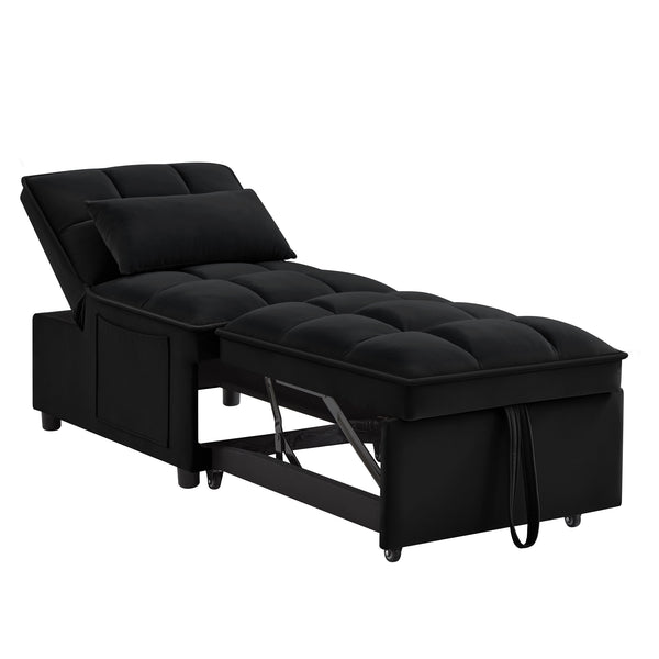 English Elm 4 4-in-1 Multi-Function Single Sofa Bed with Storage, Tufted Pull-Out Design, Adjustable Backrest and Pillows for Compact Living Black W2186P163736