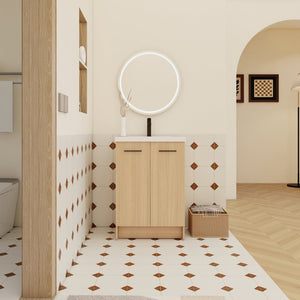 English Elm 24" Floating Oak Plywood Bathroom Vanity Set with Glossy Resin Sink Scandinavian Style W3450S00090