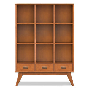 English Elm Draper Mid-Century 9-Cube Storage Console with 3 Drawers, Teak Brown Rubberwood, Low-VOC Finish B136P364306