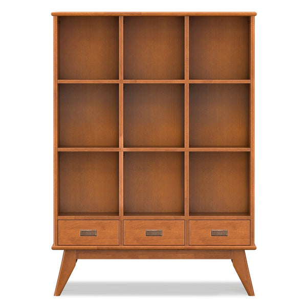 English Elm Draper Mid-Century 9-Cube Storage Console with 3 Drawers, Teak Brown Rubberwood, Low-VOC Finish B136P364306