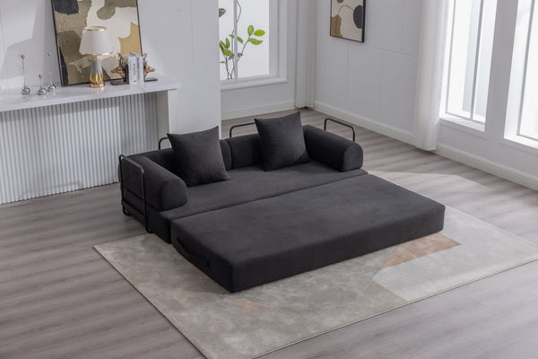 English Elm UNITED modular foldable sofa with metal frame, corduroy upholstery, side pocket & quick assembly convenience Black W1568P374081