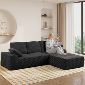 English Elm 103.5" Cloud Sectional Couch with L-Shape Chaise - No Assembly Modular Sofa, Plush Corduroy, Deep Seat Comfort Black T3801S00006
