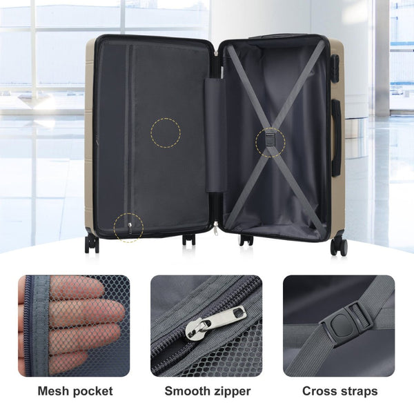 English Elm 6 Piece Hardshell Abs Travel Set with Spinner Wheels Combination Lock and Toiletry Bag Khaki N732P391465K