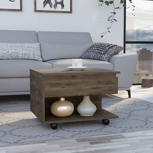English Elm Luanda Lift-Top Coffee Table with Locking Casters, Concealed Storage & Open Display Shelf Brown 27.2 L x 26.4 W x 5.5 H B20091884