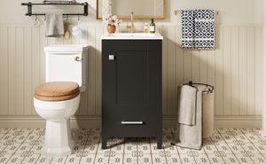 English Elm 18-Inch Modern Bathroom Vanity with Ceramic Sink, Soft-Close Doors, Divider Drawer & Adjusting Feet Black N729P334854B