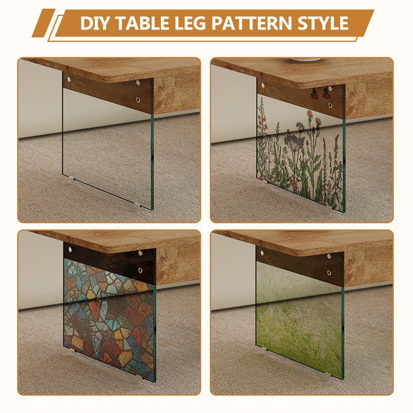 English Elm Multifunctional Lift Top Coffee Table with Tempered Glass Legs, Ergonomic Storage and Durable MDF Finish Natural Wood,Transparent W2920P226073