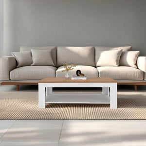 English Elm Coffee Table modern 16.2" H with 1 Shelf and Door, Space-Saving Engineered Wood Storage Solution White+Natural 51.97 L x 28.74 W x 3.15 H B097P395916