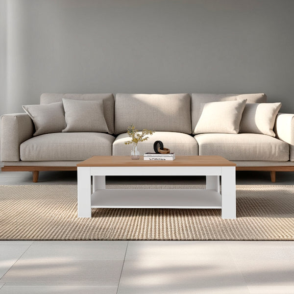 English Elm Coffee Table modern 16.2" H with 1 Shelf and Door, Space-Saving Engineered Wood Storage Solution White+Natural 51.97 L x 28.74 W x 3.15 H B097P395916