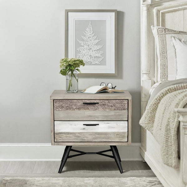 English Elm Bridges Solid Acacia Wood Nightstand with Two Drawers for Farmhouse Bedroom Storage B2736P464856