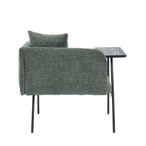English Elm Leisure Linen Accent Chair with Built-in Side Table Pockets and Lumbar Pillow Modern Emerald W395P453314
