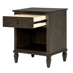 JLA Home Madison Park Signature - one-drawer wood nightstand with shelf — timeless tapered-leg bedside table, hand-finished grain, smooth drawer storage Antique Brown MPS136-0312