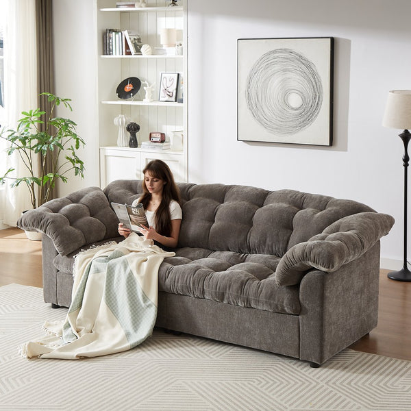 English Elm 99.2" Chenille Modern Deep Seat Sofa with Cloud-Like Cushioning, Zippered Arm Pads & Solid Wood Frame Grey W1193S00150