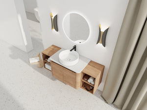 English Elm 54'' Elegant Wall-Mounted Bathroom Vanity With Ceramic Vessel Sink, Soft-Close Doors & Storage Shelves W999S00414