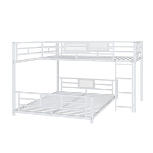 English Elm L-shaped Metal Twin over Full Bunk Bed with Durable Steel Frame, Space-Saving Design and Kid-Friendly Safety Features White N709P196510K