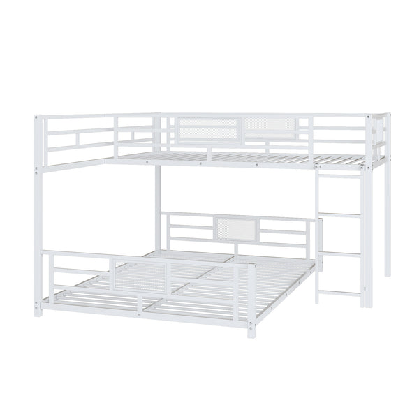 English Elm L-shaped Metal Twin over Full Bunk Bed with Durable Steel Frame, Space-Saving Design and Kid-Friendly Safety Features White N709P196510K