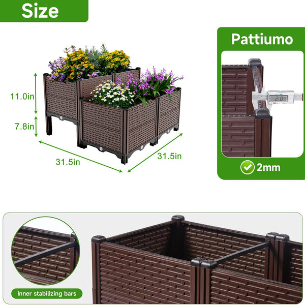 English Elm 31.5x31.5x19.6in Raised Garden Bed Planter for Vegetables Flowers Herbs, Polypropylene, Drain Outlet, 440lb Capacity, Weatherproof Durable W3101P314584