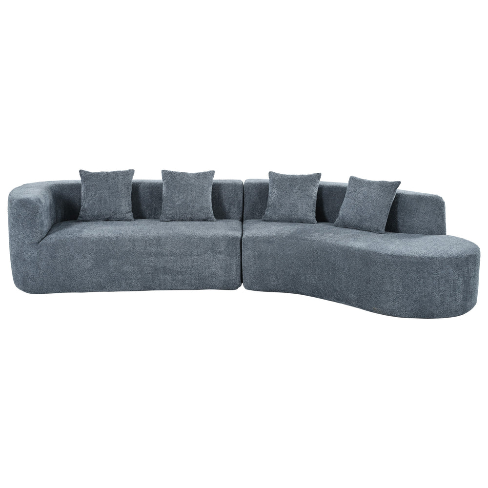 English Elm U_Style Curved Modular 132" Chenille Sectional Sofa with Plush Spring Cushions for Cozy Living Dark Blue WY000456AAE