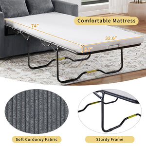 English Elm Twin Convertible Sofa Bed with Foldable Side Table, USB Ports, Storage Pocket & Lumbar Pillows for Small Spaces Gray N719S002030E