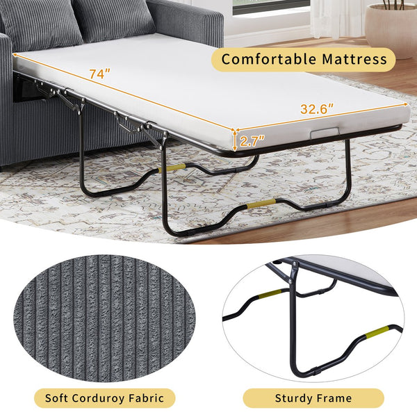 English Elm Twin Convertible Sofa Bed with Foldable Side Table, USB Ports, Storage Pocket & Lumbar Pillows for Small Spaces Gray N719S002030E