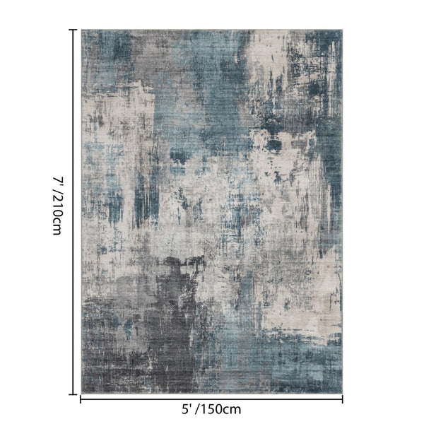 English Elm Crystal Abstract Blue Area Rug Low Pile Modern Design for Living Room or Entryway B186P479410