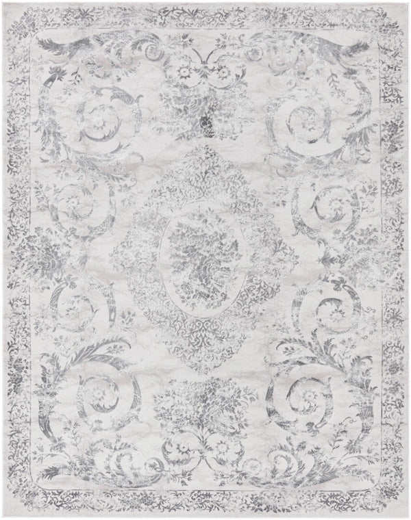 Unique Loom Finsbury Diana Machine Made Botanical Rug Gray, Ivory/Beige 7' 10" x 10' 0"