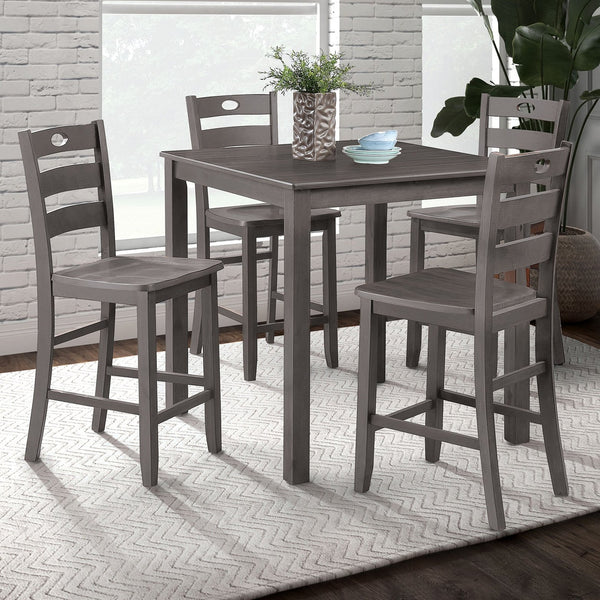 English Elm Gray 5pc Counter Height Dining Set - Square 36" Table & 4 Slat-Back Chairs, Transitional Style Durable Finish B2741P381493