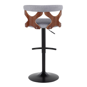 English Elm Gardenia Adjustable Barstool Set Of 2 - Stylish Swivel Design With Light Grey Fabric & Walnut Accents B202S00855