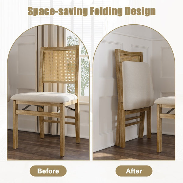 English Elm Scandinavian Solid Wood Dining Chairs with Woven Rattan Back Cushioned Seat Set of 2 W395P317025