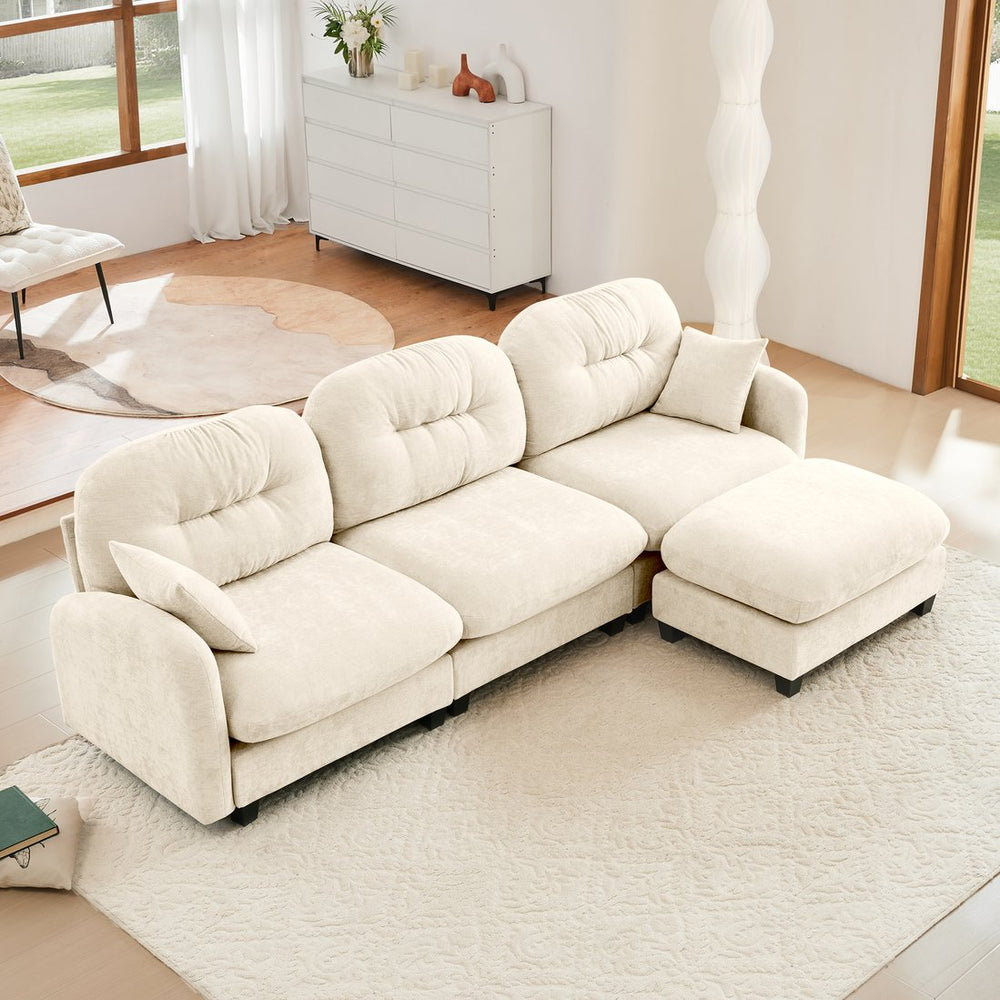English Elm Modular L-Shaped Sectional Couch With Ottoman - Premium Chenille, Ergonomic Comfort, Easy Setup W714S01368
