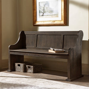 Pia Wire-brushed Oak Entryway Bench with Curved Arms Rustic Wood Grain