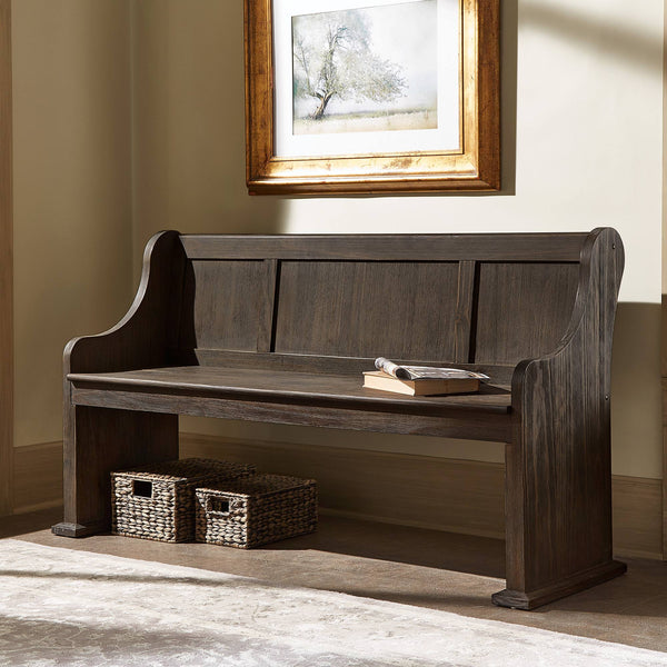 Pia Wire-brushed Oak Entryway Bench with Curved Arms Rustic Wood Grain