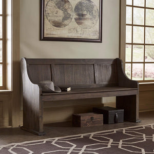 Pia Wire-brushed Oak Entryway Bench with Curved Arms Rustic Wood Grain