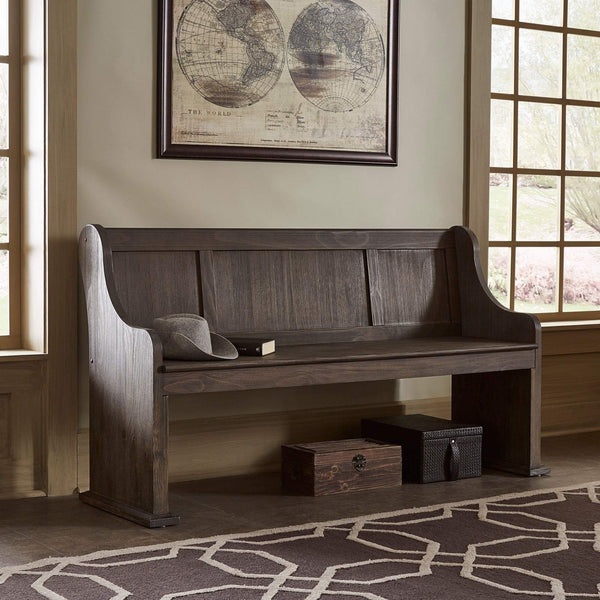 Pia Wire-brushed Oak Entryway Bench with Curved Arms Rustic Wood Grain
