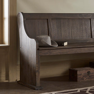 Pia Wire-brushed Oak Entryway Bench with Curved Arms Rustic Wood Grain