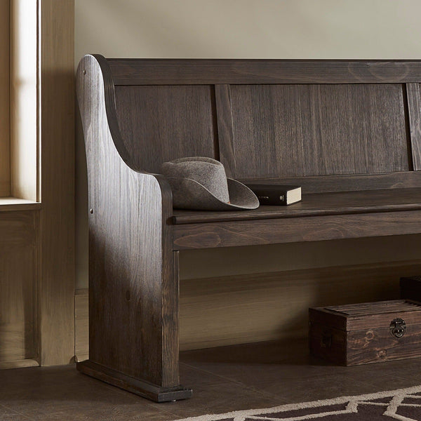 Pia Wire-brushed Oak Entryway Bench with Curved Arms Rustic Wood Grain