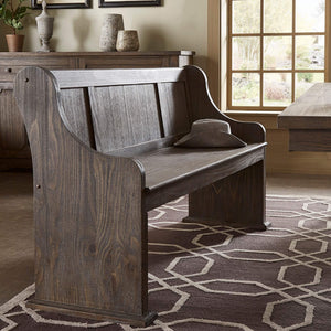 Pia Wire-brushed Oak Entryway Bench with Curved Arms Rustic Wood Grain