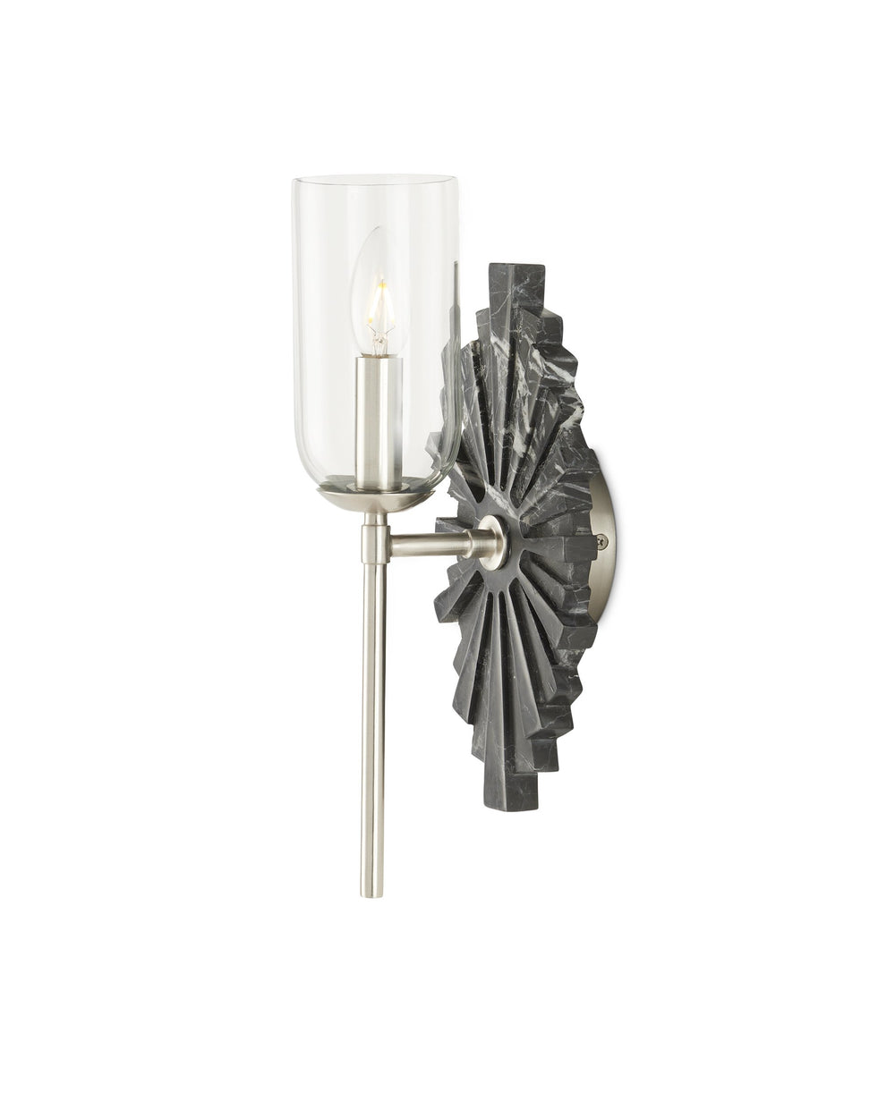 Currey & Company Benthos Marquino Marble Starburst Wall Sconce Nickel Accents Damp Rated Bathroom 5800-0025